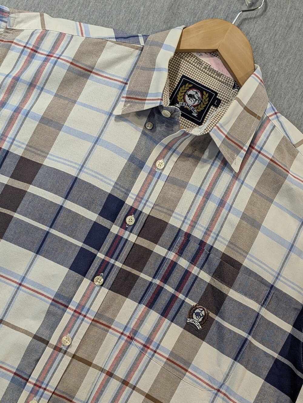 Cinch Western Button Plaid Shirt Men's Large 100% Cotton